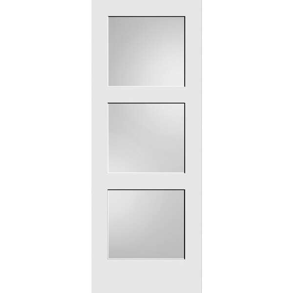 Codel Doors 18" x 80" Primed 3-Panel Equal Panel Interior Shaker Slab Door with White Lami Glass - 1668PRI8433GL
