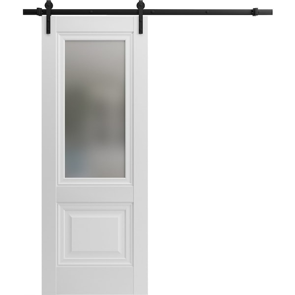 Sartodoors Sturdy Barn Door 24 x 80in, White Silk W/ Frosted Glass, 6.6FT Rail Hangers Heavy Hardware Set - LUCIA8822BD-B-WS-24