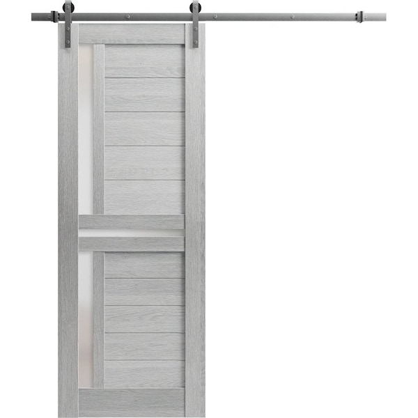 Sartodoors Slab Barn Door Panel 42 x 96in, Cognac Oak W/ Frosted Glass, Pocket Closet Sliding - QUADRO4445S-AKA-4296