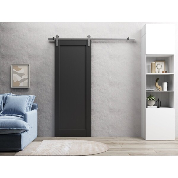 Sartodoors Sturdy Barn Door 30 x 84in, Quadro 4111 Matte Black, Stainless Steel 6.6FT Rail Hangers Heavy Set - QUADRO4111BD-S-BLK-3084