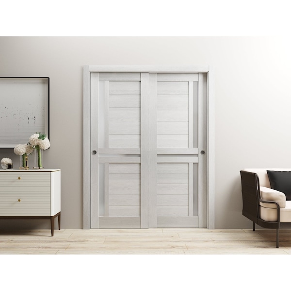 Sartodoors Sliding Closet Bypass Doors 48 x 80in, Veregio 7288 Light Grey Oak W/ Frosted Glass, Sturdy Rails - VEREGIO7288DBD-OAK-48