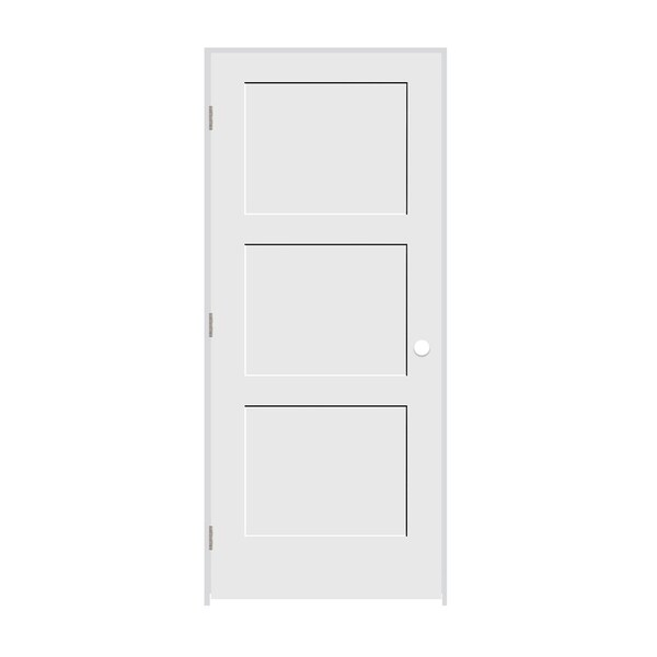 Trimlite 36"x80"x13/8" Primed 3Panel Equal Panel Interior Shaker 49/16" RH Prehung Door Satin Nickel Hinges - 3068PRI8433RH154916