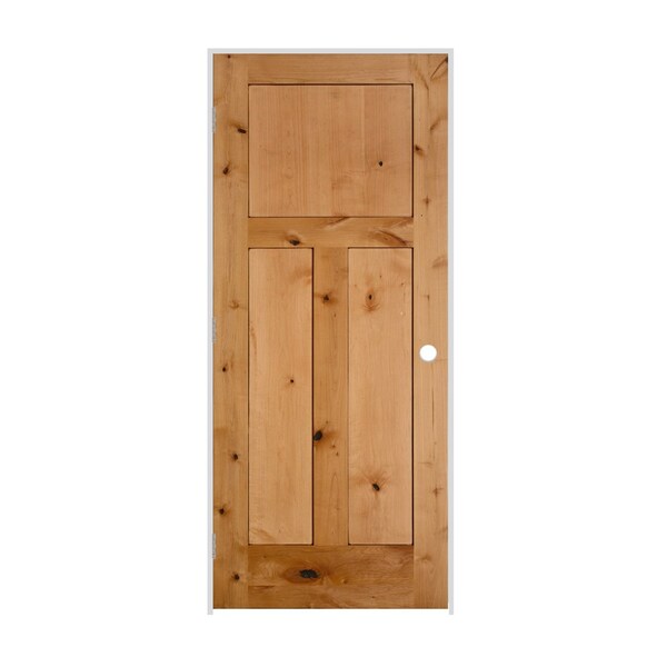 Trimlite 28"x80"x13/8" Knotty Alder 3Panel Mission Interior Shaker 69/16" RH Prehung Door Satin Nickel Hinges - 2468SKA8403RH156916