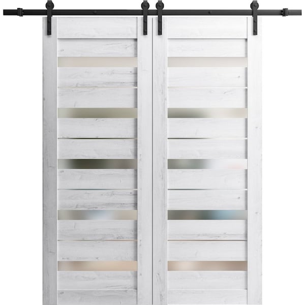 Sartodoors Sturdy Barn Door 24 x 96in, Quadro 4113 Matte Black Frosted Glass, SS 6.6FT Rail Hangers Heavy Set - QUADRO4113BD-S-BLK-2496