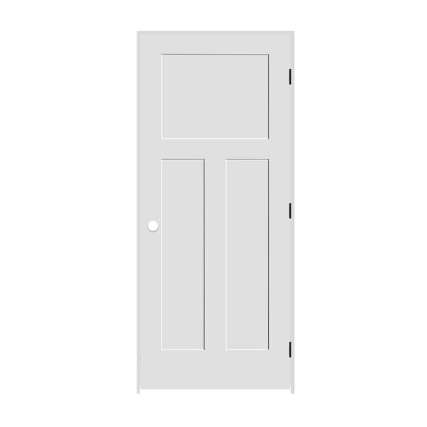 Codel Doors 26" x 80" x 1-3/8" Primed 3-Panel Mission Interior Shaker 7-1/4" LH Prehung Door with Black Hinges - 2268PRI8403LH1D714
