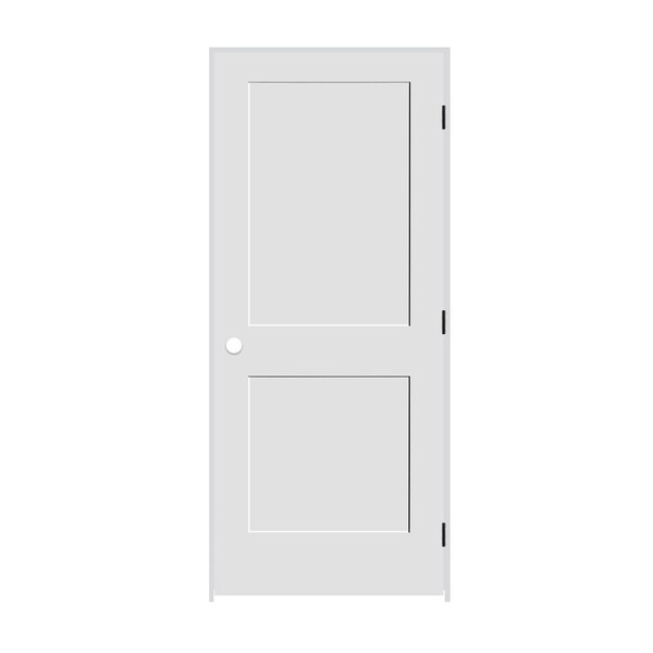 Codel Doors 28" x 84" x 1-3/8" Primed 2-Panel Interior Shaker 7-1/4" LH Prehung Door with Black Hinges - 2470PRI8402LH1D714