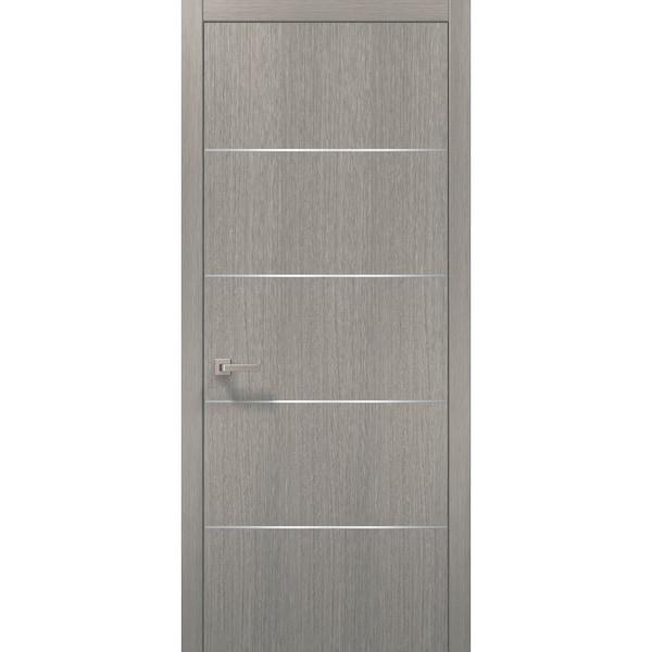 Sartodoors Modern Wood  32x96 Hardware Planum 0020 Grey Oak Single Pre-hung Panel Frame Trims Bathroom - PLANUM20ID-SD-3296