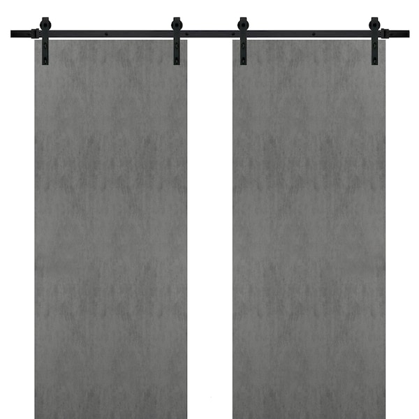 Sartodoors Double 36x96 " with Planum 0010 Concrete Top Mount 13' Rail Hangers Heavy Set Solid Panel Interior - PLANUM0010DB-BTN-3696