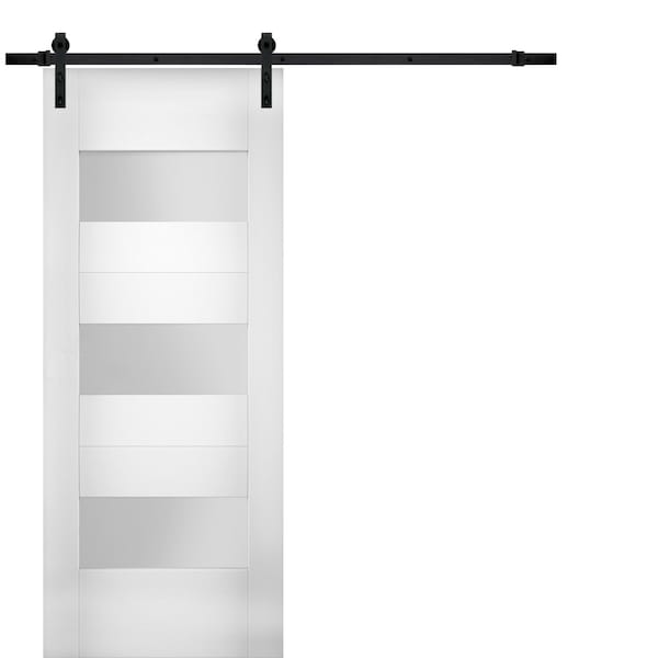 Vdomdoors Modern 28x80" Opaque Glass / Sete 6003 White Silk / 6.6' Rail Track  Hardware Set / Panel Interior - SETE6003BD-B-WS-28