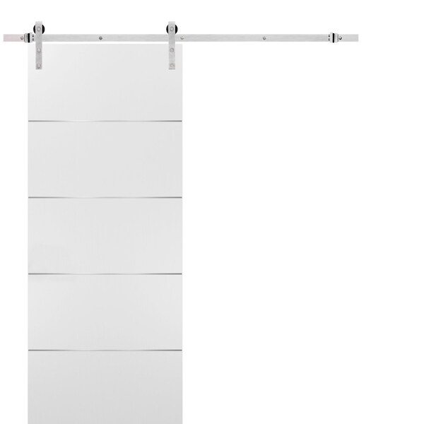 Sartodoors White 42x80 Stainless Steel Hardware Planum 0020 Rail 8' Hangers Silver Set Closet Modern Core - PLANUM20BD-BEM-S-42