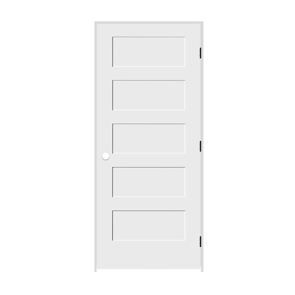 Trimlite 36"x84"x13/8" Primed 5Panel Equal Panel Interior Shaker 71/4" LH Prehung Door Matte Black Hinges - 3070PRI8405LH10B714