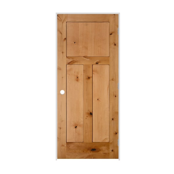 Trimlite Knotty Alder 3Panel Mission Interior Shaker 71/4" LH Prehung Door Brushed Chrome Hinges - 2668SKA8403LH26D714