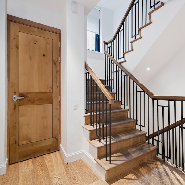 Codel Doors 28" x 80" x 1-3/8" Knotty Alder 2-Panel Interior Shaker 6-9/16" RH Prehung Door with Black Hinges - 2468SKA8402RH1D6916