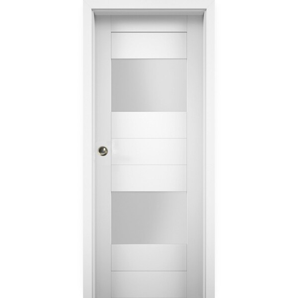 Vdomdoors Sliding Pocket 28x96" Opaque 2 Lites / Sete 6222 White Silk / Kit Rail Hardware / MDF  Modern - SETE6222PD-WS-2896