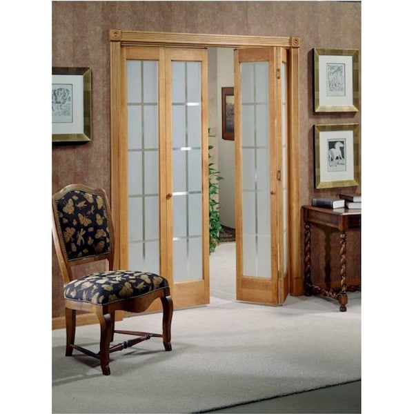 Parche 24 x 80 in. Full Glass Mission Bifold Door, Unfinished Pine - PA3033114