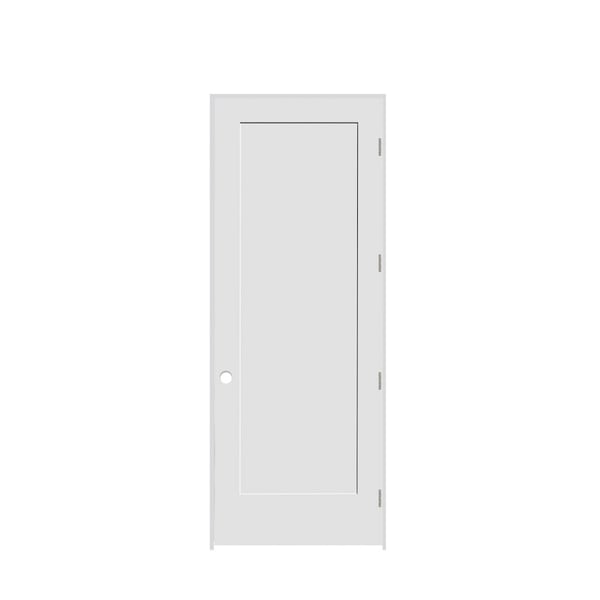 Codel Doors 32" x 96" x 1-3/8" Primed 1-Panel Interior Shaker 4-9/16" LH Prehung Door with Satin Nickel Hinges - 2880PRI8401LH154916