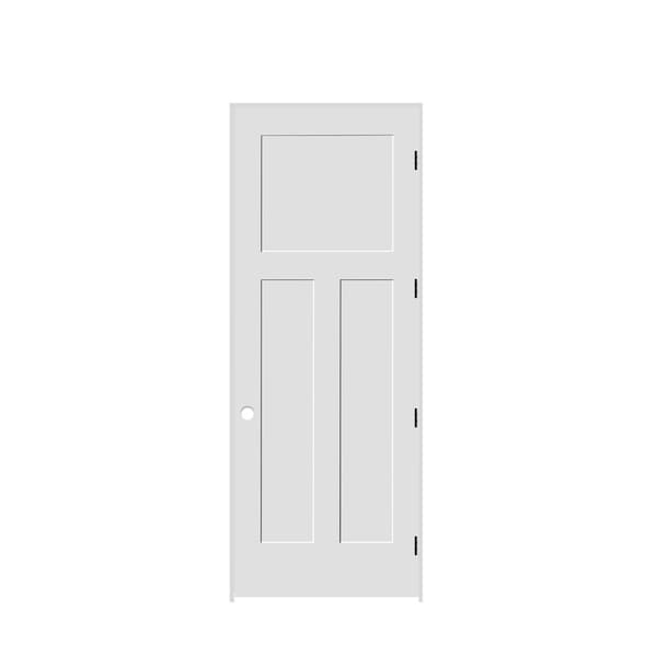 Codel Doors 32" x 96" x 1-3/8" Primed 3-Panel Mission Interior Shaker 7-1/4" LH Prehung Door w/Mtt Blk Hinges - 2880PRI8403LH10B714