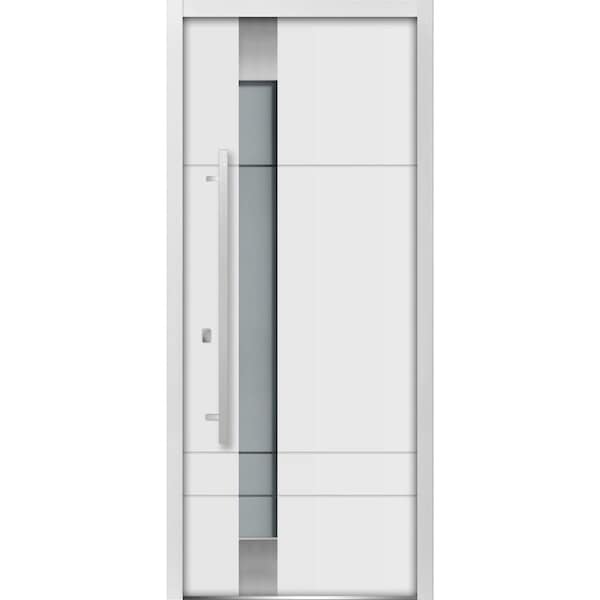 Vdomdoors Front Exterior Prehung Frosted Glass Steel DoorDeux 1713 White EnamelStainless Inserts Modern - DEUX1713ED-BEM