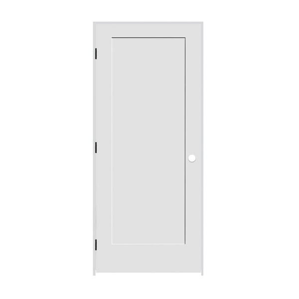 Codel Doors 32" x 80" x 1-3/8" Primed 1-Panel Interior Shaker 6-9/16" RH Prehung Door with Black Hinges - 2868PRI8401RH1D6916