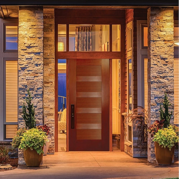 Codel Doors 36" x 80" Fir Grain Shaker Exterior Fiberglass Door - 3068LHISPFG5PSHK491626DB