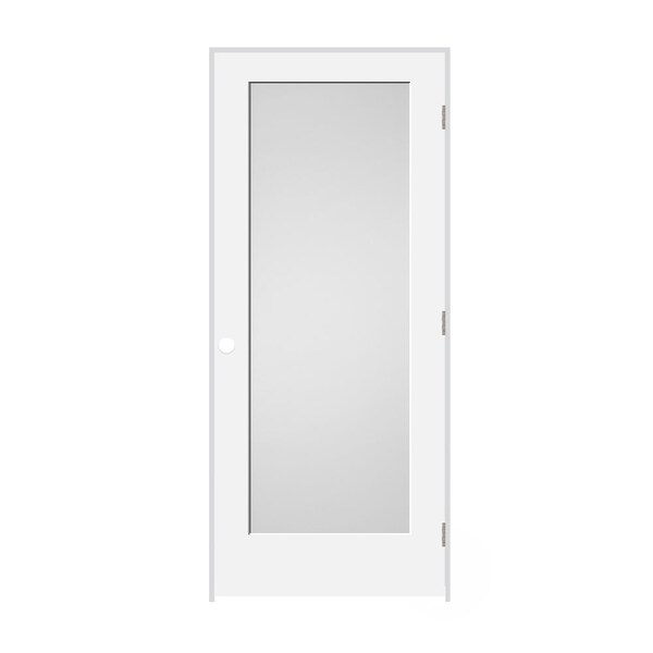 Codel Doors 28" x 80" x 1-3/8" Primed 1-Panel with White Lami Glass Interior Shaker 7-1/4" LH Prehung Door - 2468PRI8401GLLH15714