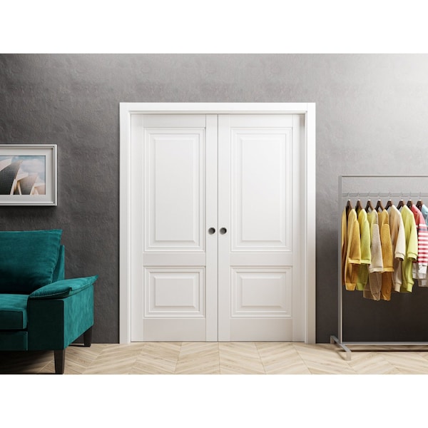 Sartodoors Sliding French Double Pocket Doors 60 x 96in, Lucia 8831 White Silk, Kit Trims Rail Hardware - LUCIA8831DP-WS-6096
