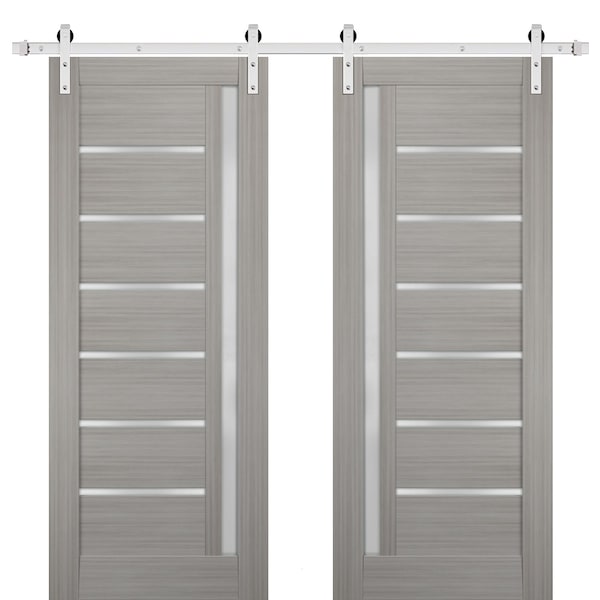 Sartodoors Double Barn Interior Door, 60" x 96", Gray - QUADRO4088DB-S-SSS-6096
