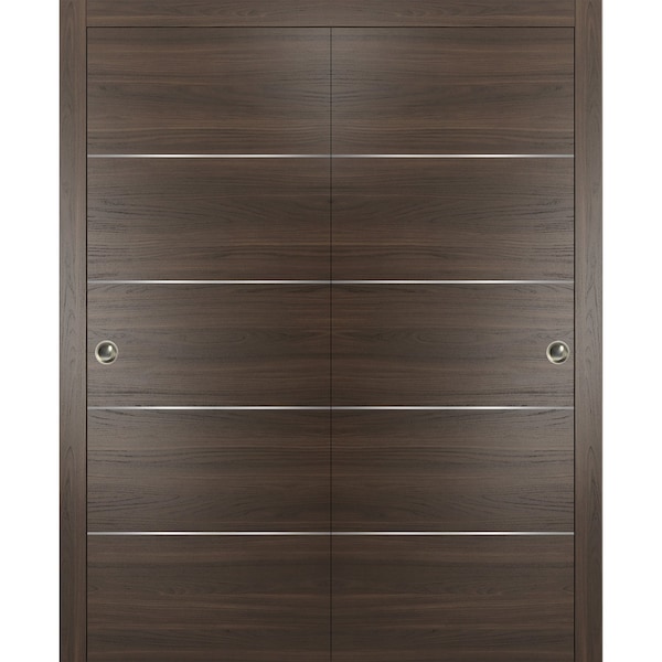 Sartodoors Closet Sliding 48x80 Planum 0020 Chocolate Ash Top Mount Heave Hardware Set Kit Wooden Flush Panel - PLANUM20DBD-SHOYA-48