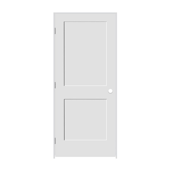 Trimlite 34" x 84" x 1-3/8" Primed 2-Panel Interior Shaker 6-9/16" RH Prehung Door with Brushed Chrome Hinges - 2170PRI8402RH26D6916