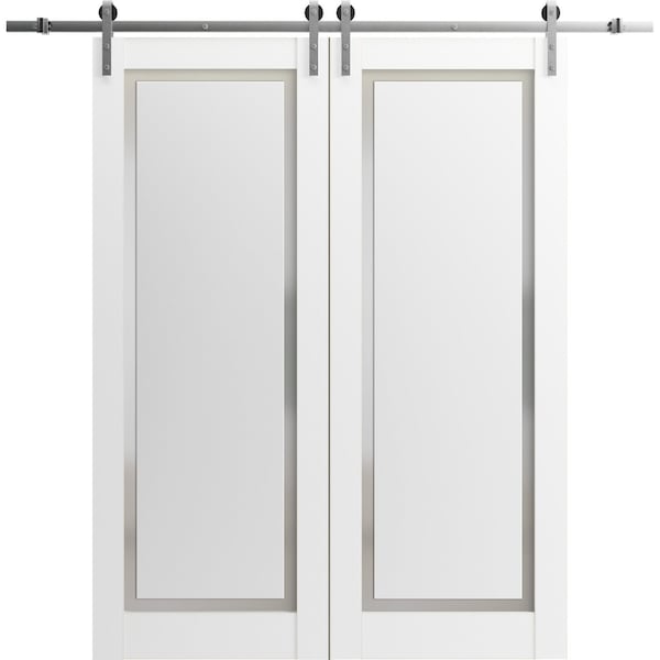 Sartodoors Sliding Closet Barn Bypass Doors 84 x 96in, Nebraska Grey W/ Frosted Glass, Sturdy 8ft Rails - SETE6933BBB-NEB-8496