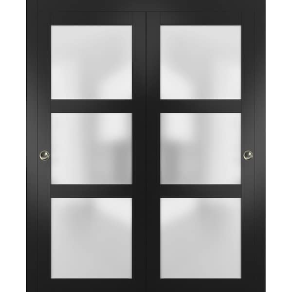 Sartodoors Closet Bypass Interior Door, 72" x 80", Black - LUCIA2552DBD-BLK-72