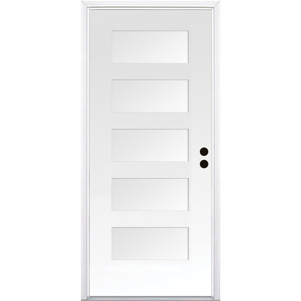 Codel Doors 32" x 80" Primed White Shaker Exterior Fiberglass Door - 2868LHISPSF5PSHK491626DM