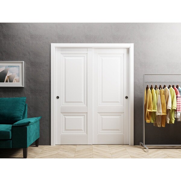 Sartodoors Sliding Closet Bypass Doors 48 x 96in, Lucia 8831 White Silk, Sturdy Rails Moldings Trims - LUCIA8831DBD-WS-4896