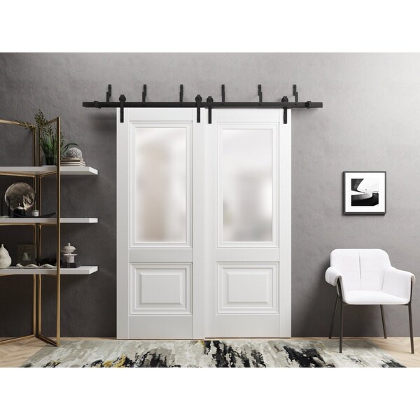 Sartodoors Slab Barn Door Panel 36 x 84in, Lucia 8822 White Silk W/ Frosted Glass, Pocket Closet Sliding - LUCIA8822S-WS-3684