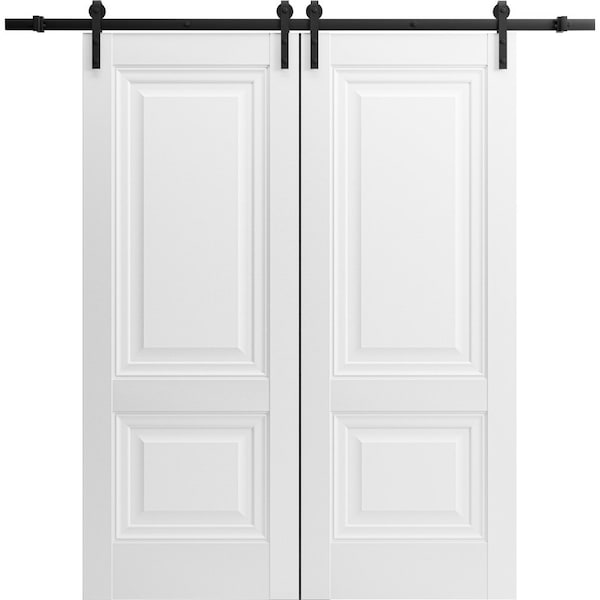 Sartodoors Sturdy Double Barn Door 60 x 80in with, Lucia 8831 White Silk, 13FT Rail Hangers Heavy Set - LUCIA8831DB-WS-60