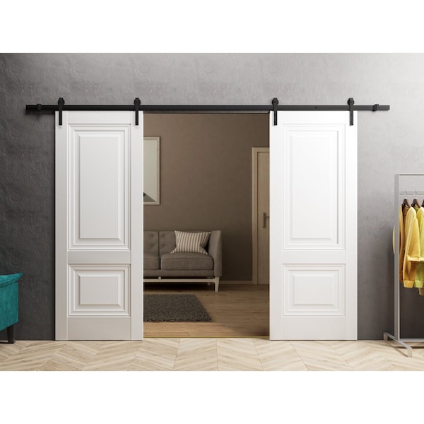 Sartodoors Sturdy Double Barn Door 60 x 80in with, Lucia 8831 White Silk, 13FT Rail Hangers Heavy Set - LUCIA8831DB-WS-60