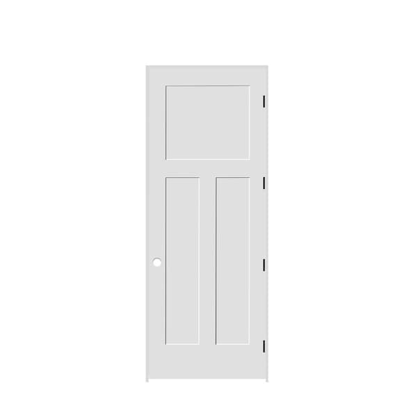 Codel Doors 26" x 96" x 1-3/8" Primed 3-Panel Mission Interior Shaker 4-9/16" LH Prehung Door with Black Hinges - 2280PRI8403LH1D4916