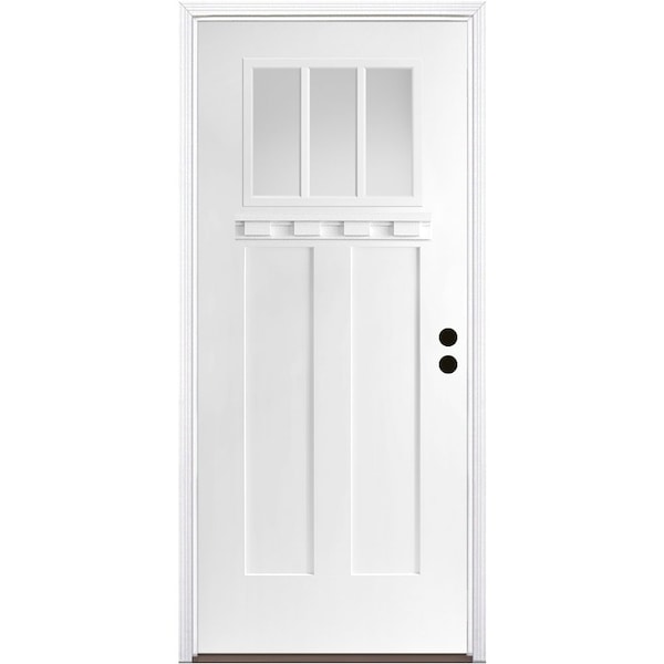 Codel Doors 32" x 80" Primed White Shaker Exterior Fiberglass Door - 2868LHISPSFHER2033C491610BB