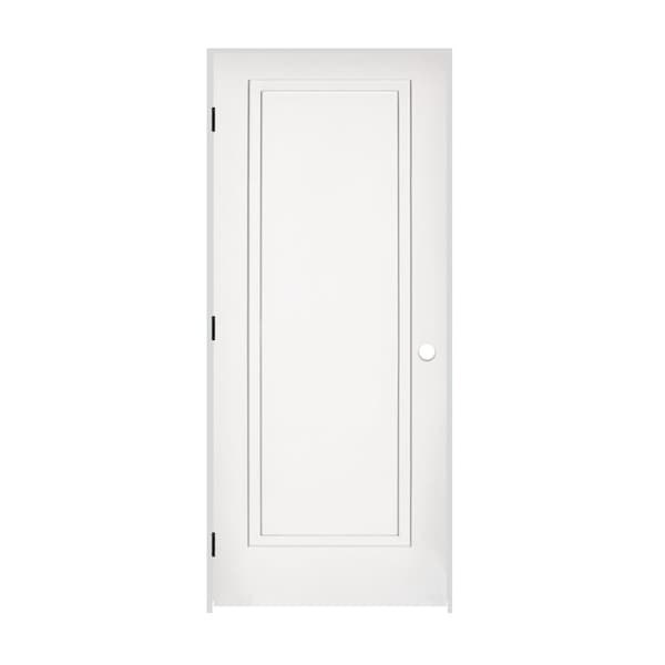 Trimlite 36" x 80" x 1-3/8" Primed 1-Panel 2-Step Interior Shaker 4-9/16" RH Prehung Door with Black Hinges - 3068PRI8491RH1D4916