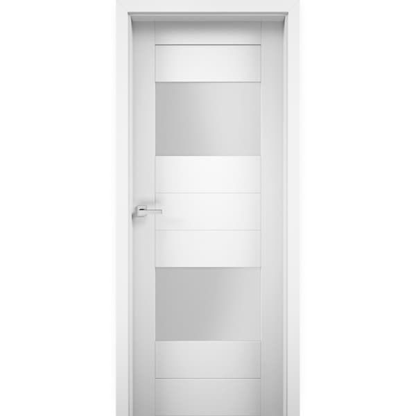 Vdomdoors French Opaque 2 Lites 24x96" / Sete 6222 White Silk / Single RegularFrame Handle / Bathroom Modern - SETE6222ID-WS-2496