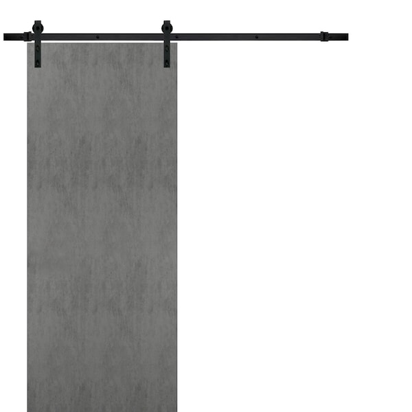 Sartodoors 28x96 " Planum 0010 Concrete Top Mount 6.6' Rail Hangers Heavy Hardware Set Solid Panel Interior - PLANUM0010BD-B-BTN-2896