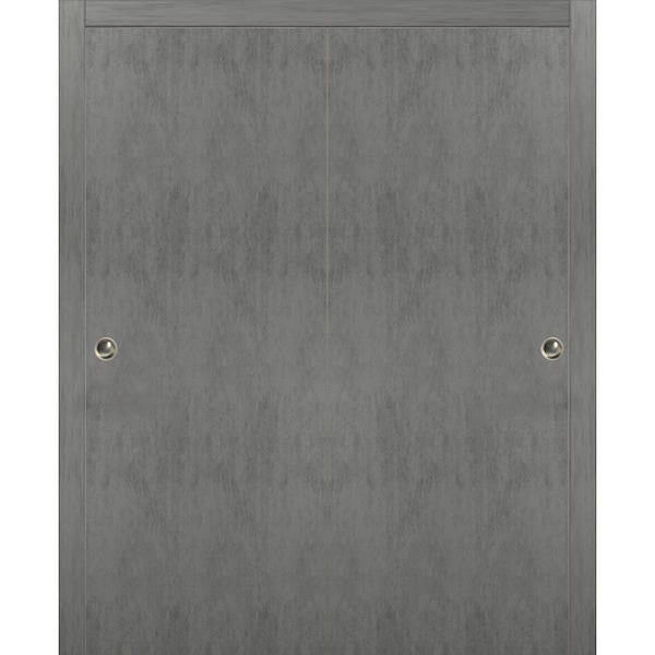 Sartodoors Sliding Closet Bypass 84x96" Planum 0010 Concrete Top Mount Rails Moldings Trims Hardware Set Wood - PLANUM0010DBD-BTN-8496
