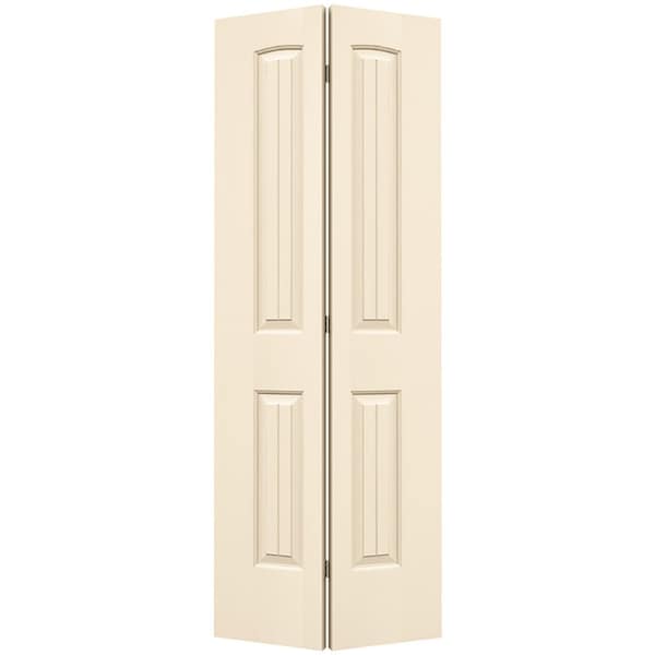 Codel Doors 24" x 80" Primed 2-Panel Arch Top V-Groove Santa Fe Molded Hollow Core Bifold Door and Hardware - 2068MHCSANBF