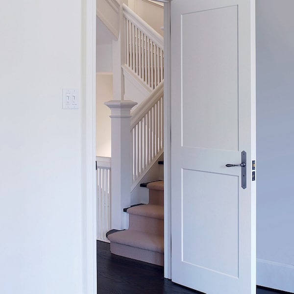 Codel Doors 28" x 80" x 1-3/8" Primed 2-Panel Interior Shaker 4-9/16" RH Prehung Door with Satin Nickel Hinges - 2468PRI8402RH154916