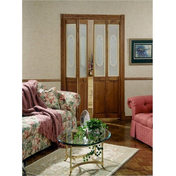 American Wood 30 x 80 in. Half Glass Elizabethian Bifold Door, Unfinished Pine - 812726