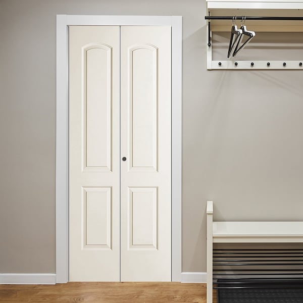 Codel Doors 36" x 80" Primed 2-Panel Arch Top Caiman Molded Hollow Core Bifold Door and Hardware - 3068MHCCAIBF