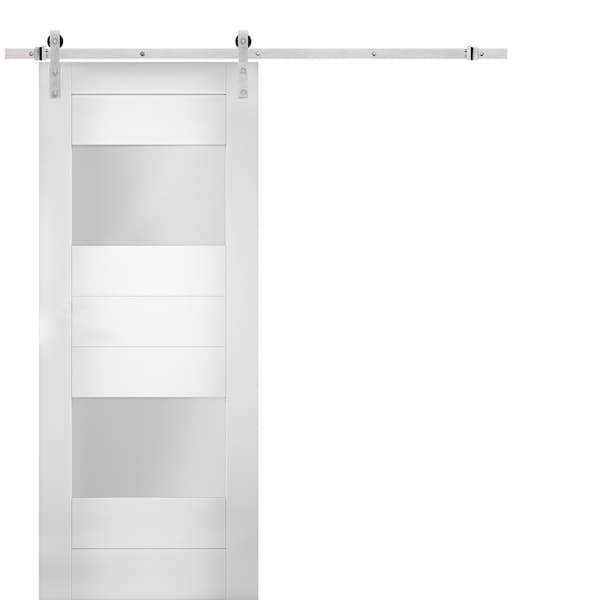 Vdomdoors Modern 30x84" Opaque 2 Lites / Sete 6222 White Silk / Stainless Steel 6.6' Rail Track Set / Panel - SETE6222BD-S-WS-3084