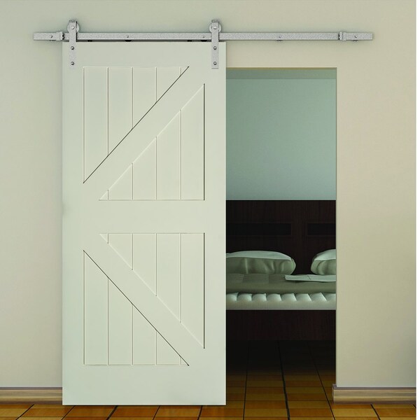 Trimlite 42" x 84 " Primed 2-Panel K-Bar Barn Door with Silver Hardware - 3670PRI8402K-H7SS