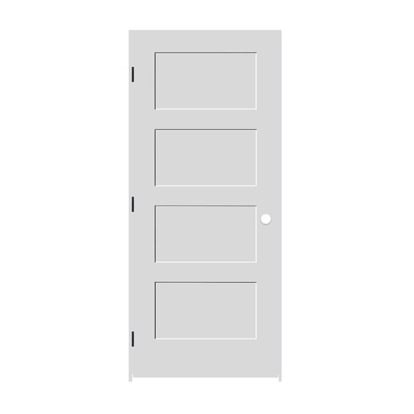 Codel Doors 34" x 80" x 1-3/8" Primed 4-Panel Equal Panel Interior Shaker 7-1/4" RH Prehung Door w/Black Hinges - 2168PRI8444RH1D714