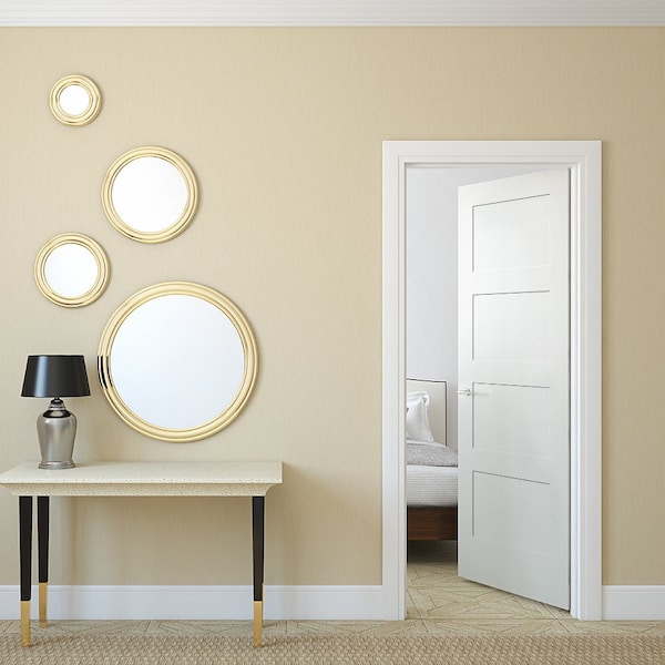 Codel Doors 34" x 80" x 1-3/8" Primed 4-Panel Equal Panel Interior Shaker 7-1/4" RH Prehung Door w/Black Hinges - 2168PRI8444RH1D714